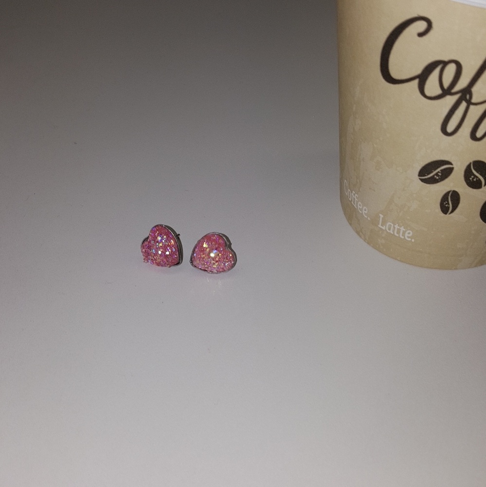NEW Druzy Studs pink heart earrings - Picture 3 of 3